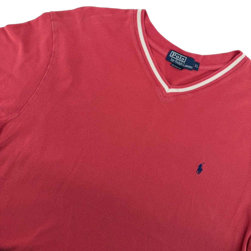 Polo Ralph Lauren Men's XL Red V-Neck Polo Shirt Embroidered Pony Classic Casual